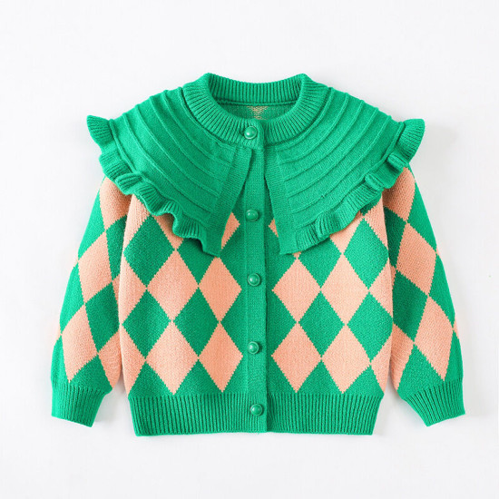 2-6Y Toddler Girl Knitted Cardigan Autumn Plaid Sweater Top Coat  Toddler Clothes  