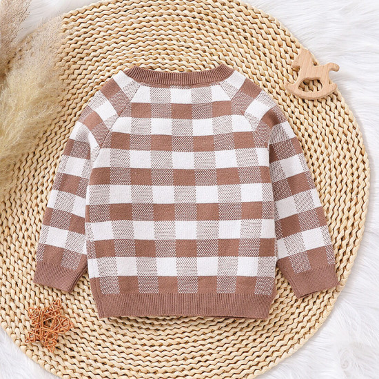 18M-6Y Plaid Knitwear Button Long Sleeve Cardigan Thin Coat  Kids Boutique Clothing  