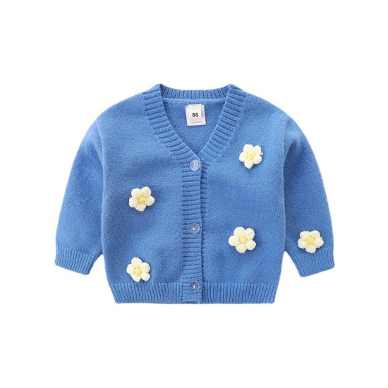 18M-6Y Toddler Girls Dimensional Floral V-Neck Knit Sweater Cardigan  Girls Clothes  