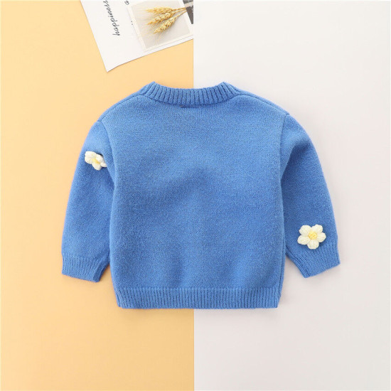 18M-6Y Toddler Girls Dimensional Floral V-Neck Knit Sweater Cardigan  Girls Clothes  