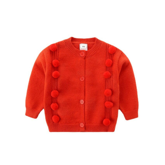 18M-6Y Toddler Girls Red Fur Ball Sweater Cardigan Girl  Boutique Clothing  