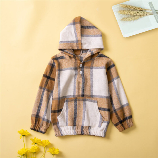 18M-6Y Toddler Girls Contrast Plaid Hoodie  Girls Fashion Clothes  