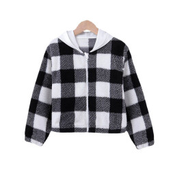4-12Y Kid Unisex Hooded Plaid Fleece Casual Cardigan Hooded Jacket Kids  Clothing  
