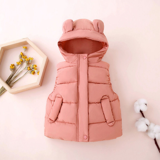 18M-7Y Toddler Girls Solid Color Thick Down Jacket Cotton Vest Coats  Girls Clothes  