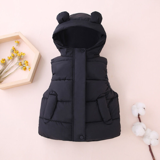 18M-7Y Toddler Girls Solid Color Thick Down Jacket Cotton Vest Coats  Girls Clothes  