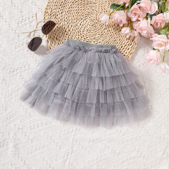 9M-5Y Toddler Girls Summer Mesh Multi-Layer Gray Skirts  Girls Fashion Clothes  