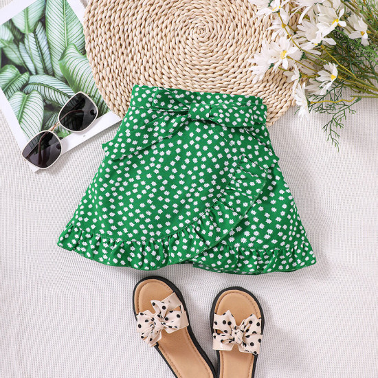 18M-6Y Toddler Girls Floral Ruffle Trim Skirts With Belt  Girls Clothes  