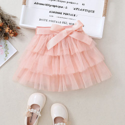 18M-6Y Toddler Girls Summer Style Multi-Layer Mesh Skirt With Belt  Girls Clothes  