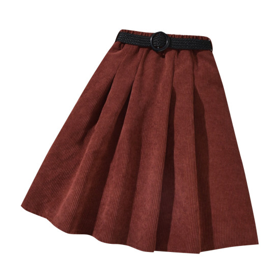 7-12Y Solid Color Knitwear Waistbelt Pleated Skirt  Kids Boutique Clothing  