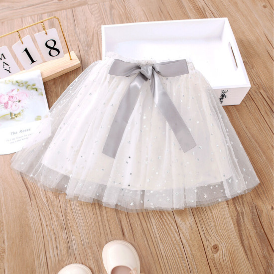 18M-6Y Toddler Girls Summer Star Mesh Bow Skirt  Girls Fashion Clothes  