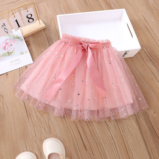 18M-6Y Toddler Girls Summer Star Mesh Bow Skirt  Girls Fashion Clothes  