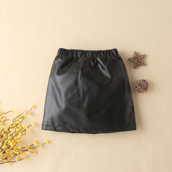 18M-6Y PU Black Button Short Skirt  Kids Boutique Clothing  