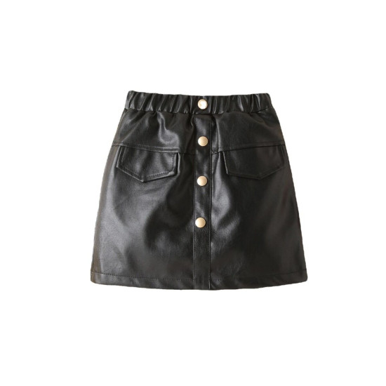 18M-6Y PU Black Button Short Skirt  Kids Boutique Clothing  