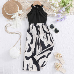3-12Y Kids Girls Sets Halter Neck Vest And Straight Pants  Clothing Kidswear  