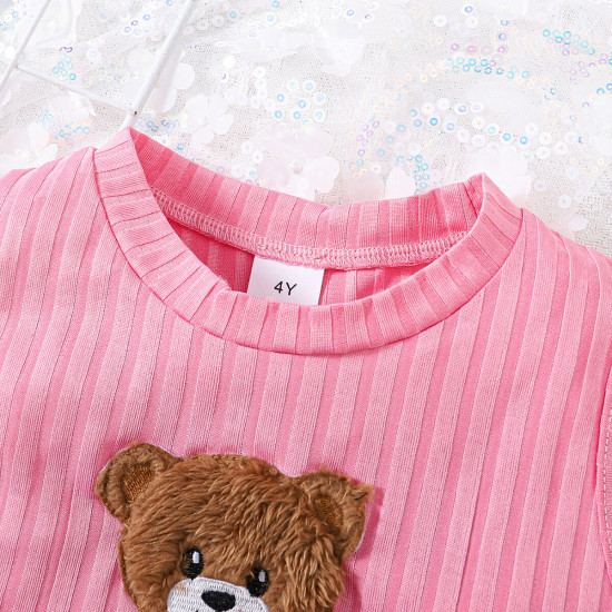 3-7Y Toddler Girls Sets Bear Tank Tops And Denim Shorts With Belt  Girls Clothes  