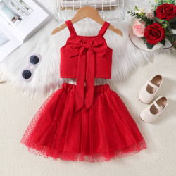 18M-6Y Toddler Girls Sets Bow Cami Tops And Mesh Skirts  Girls Clothes  