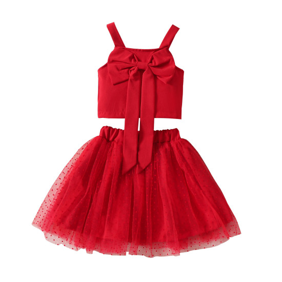 18M-6Y Toddler Girls Sets Bow Cami Tops And Mesh Skirts  Girls Clothes  