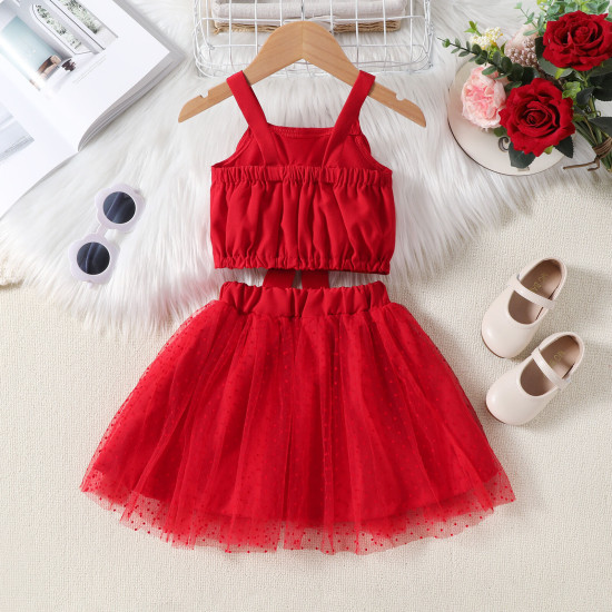 18M-6Y Toddler Girls Sets Bow Cami Tops And Mesh Skirts  Girls Clothes  