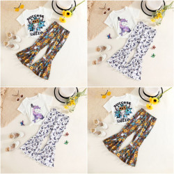 3-7Y Toddler Girls Sets Animal Print Tops & Sunflower Flared Pants  Girls Clothes  