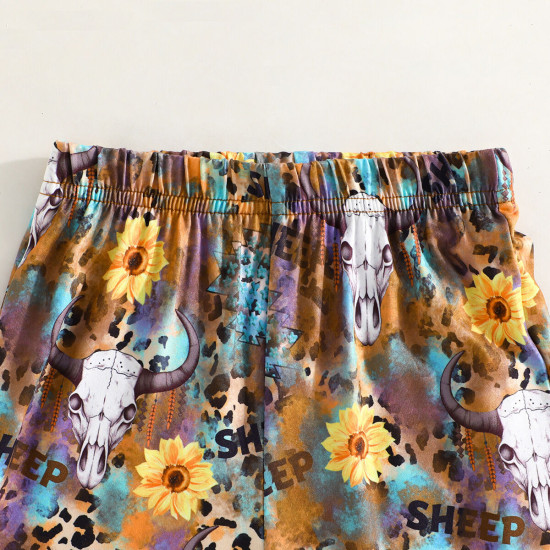 3-7Y Toddler Girls Sets Animal Print Tops & Sunflower Flared Pants  Girls Clothes  