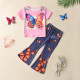18M-6Y Toddler Girls Sets Butterfly Print T-Shirt Faux Denim Flared Pants  Girls Clothes  