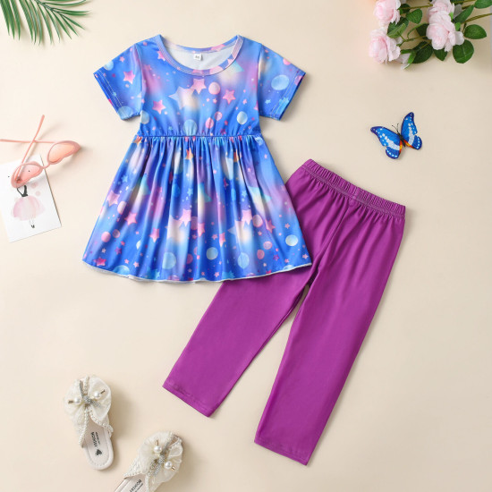 18M-6Y Toddler Girls Sets Colorful Starry Sky Print Tops And Pants  Girls Clothes  