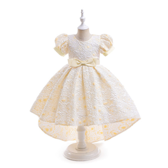 3-7Y Kids Girls Party Puff Sleeve Bow Princess Dresses  Girls Clothes  