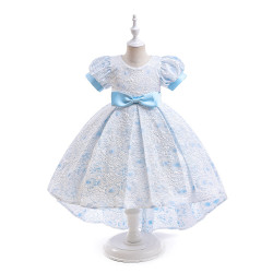 3-7Y Kids Girls Party Puff Sleeve Bow Princess Dresses  Girls Clothes  