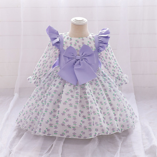 12M-3Y Baby Girls Floral Bow Flutter Sleeve Dresses  Baby Clothes  