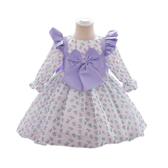 12M-3Y Baby Girls Floral Bow Flutter Sleeve Dresses  Baby Clothes  