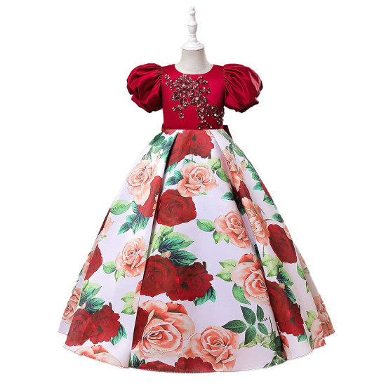 4-10Y Kids Girls Party Puff Sleeve Flower Princess Dresses  Clothing Kidswear  