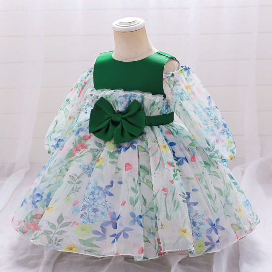 12M-3Y Toddler Girls Floral Bow Mesh Princess Dresses  Girls Clothes  