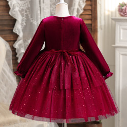 2-7Y Toddler Girls Velvet Sequin Mesh Princess Dress Christmas New Year  Girls Clothes  