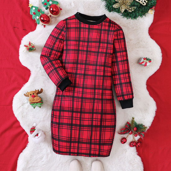 4-9Y Kids Girls Plaid Christmas Dress  Kids Clothes  