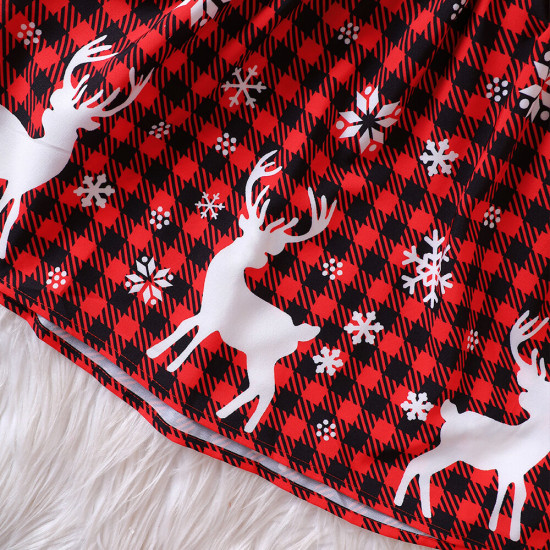 18M-6Y Toddler Girls Christmas Plaid Elk Dress Square Collar  Girls Fashion Clothes  