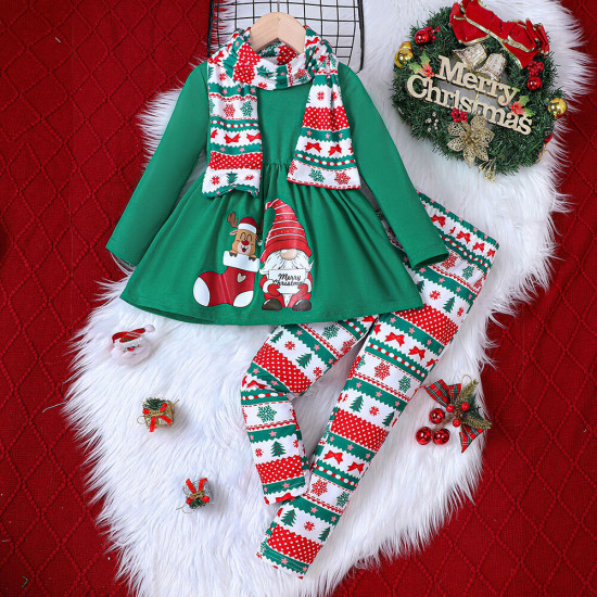 18M-6Y Toddler Girls Christmas Trouser Suit With Scarf  Girls Fashion Clothes  