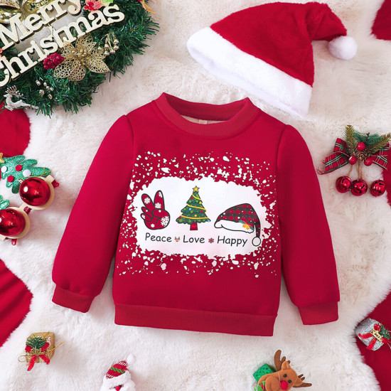 18M-6Y Unisex Christmas Plush Sweatshirt With Hat  Toddler Clothes  