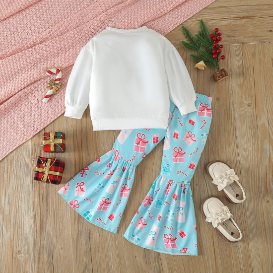 3-7Y Toddler Girls Christmas Two-Piece Set Santa Claus Sweatshirt Bell-Bottom Pants ​ Girls Clothes  