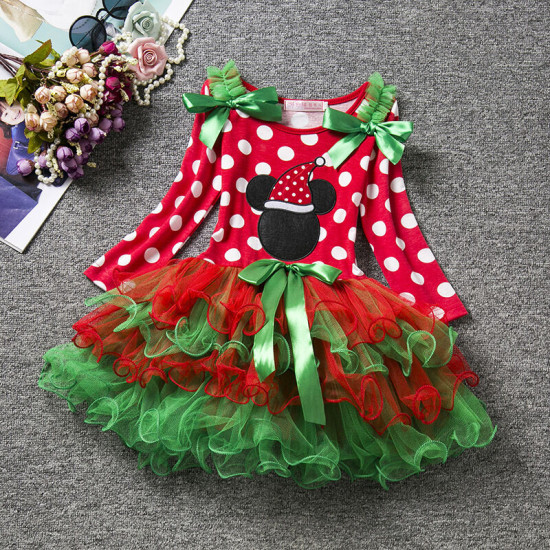 9M-4Y Toddler Girls Christmas Letter Long Sleeve Mesh Dresses  Girls Clothes  