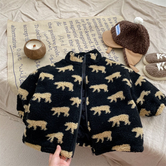 12M-6Y Toddler Boys Polar Bear Print Fur Coats  Boys Clothing  