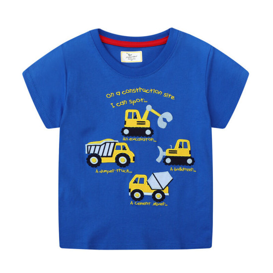 18M-7Y Toddler Boys Excavator Print Shorts Sleeve T-Shirts  Boys Clothes  