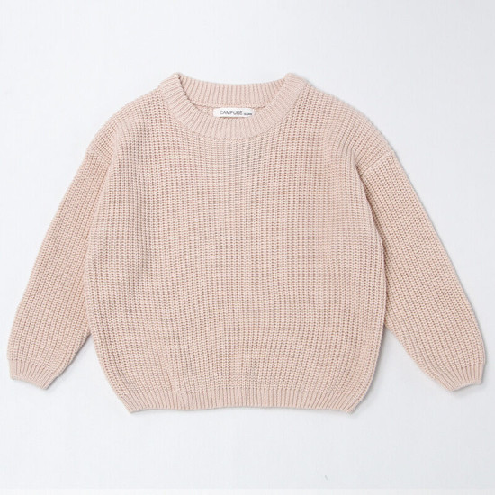 Kid Pure Color Round Neck Long-Sleeved Knitted  Sweaters  