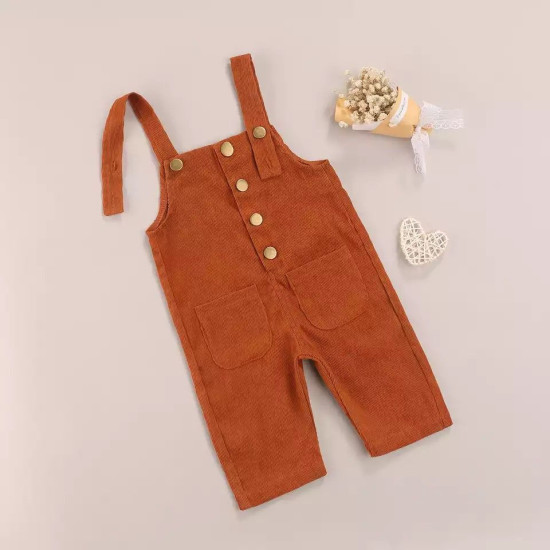 Kid Solid Green And Orange Overalls  