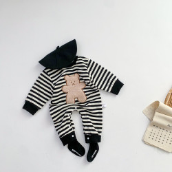 Striped Bear Print Newborn Jumpsuit  Kidswear  