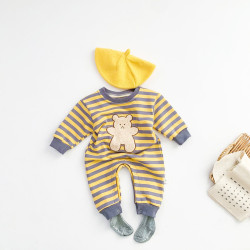 Striped Bear Print Newborn Jumpsuit  Kidswear  