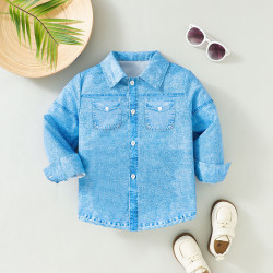 18M-6Y Toddler Boys Long Sleeve Faux Denim Printed Shirts  Boys Clothing  