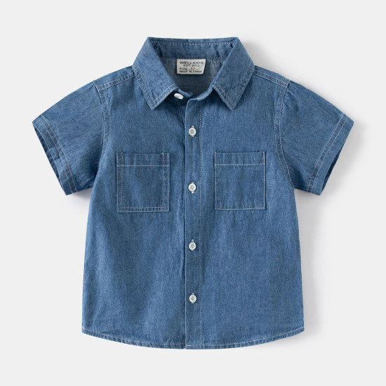 18M-6Y Toddler Boys Lapel Denim Short Sleeve Shirts  Boys Clothing  