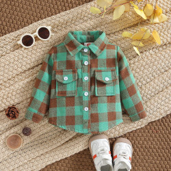3M-5Y Toddler Boys Green Plaid Long Sleeve Cardigan Shirts  Boys Clothes  