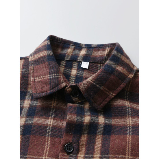 12M-6Y Toddler Boys Burgundy Plaid Long Sleeve Shirts  Boys Clothing  