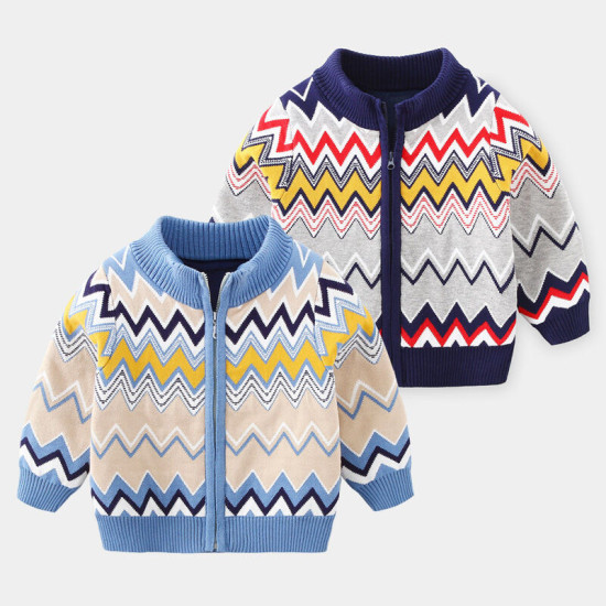 18M-6Y Toddler Boys Wavy Pattern Zipper Turtleneck Sweater  Boys Clothing  